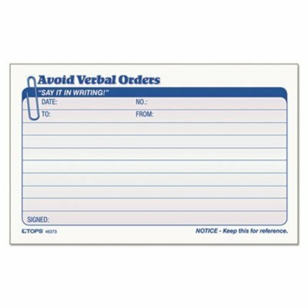 Tops Products TOPS, Avoid Verbal Orders Manifold Book, 6 1/4 X 4 1/4, 2-Part Carbonless, 50PK 46373